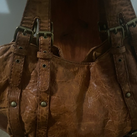 Kooba Cognac Pebble Leather Whipstitch Distressed Buckle Slouchy Large Hobo Bag - Picture 12 of 16